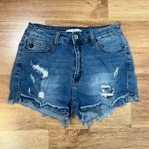 KanCan High Rise Ripped Rolled Raw Hem Denim Jean Shorts Women Size 11 / 29